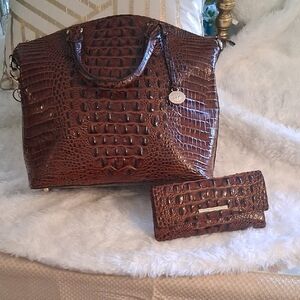 ELEGANT BRAHMIN BAG Brown Crocodile-Embossed Women's Bag Set PECAN COLOR